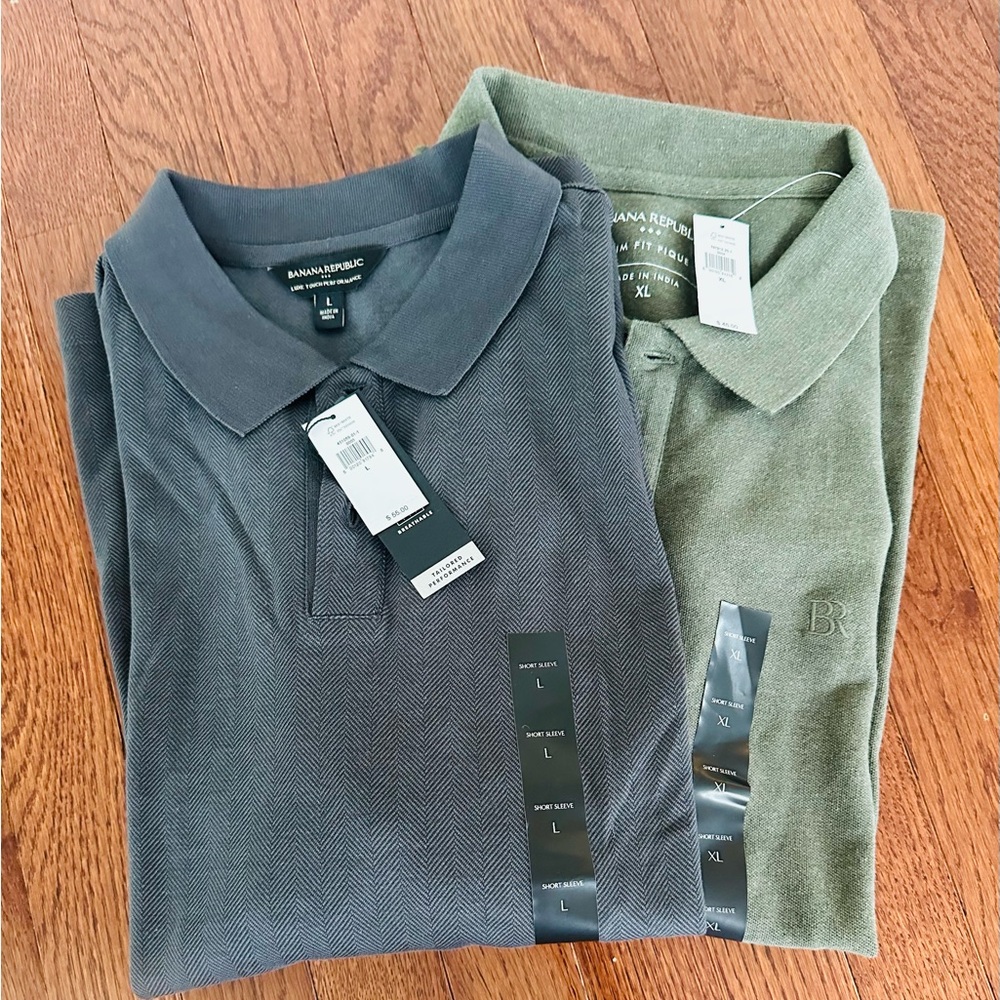 Banana Republic Factory Gray and Green Polo Shirts Cotton Blend